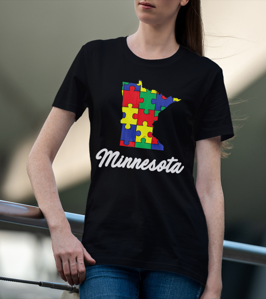 Minnesota Autism Awareness Puzzle Map T-Shirt