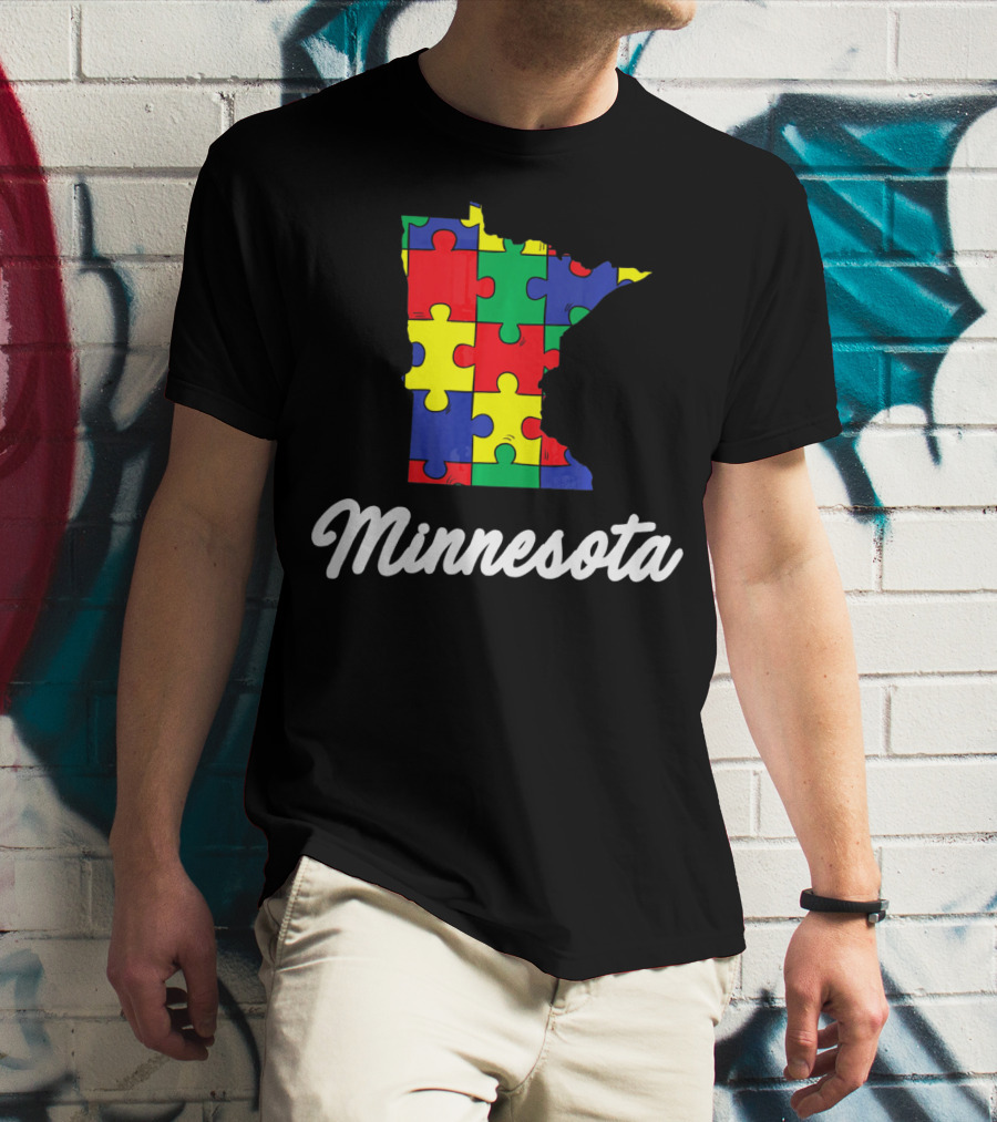 Minnesota Autism Awareness Puzzle Map T-Shirt