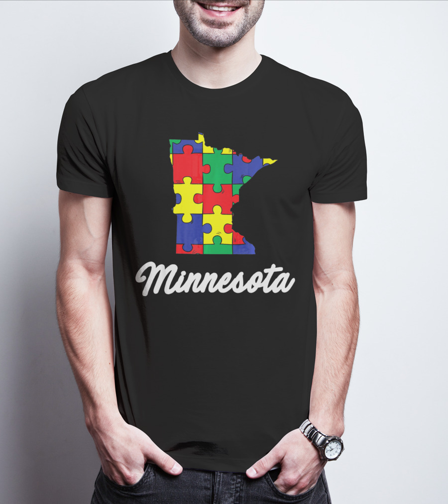 Minnesota Autism Awareness Puzzle Map T-Shirt