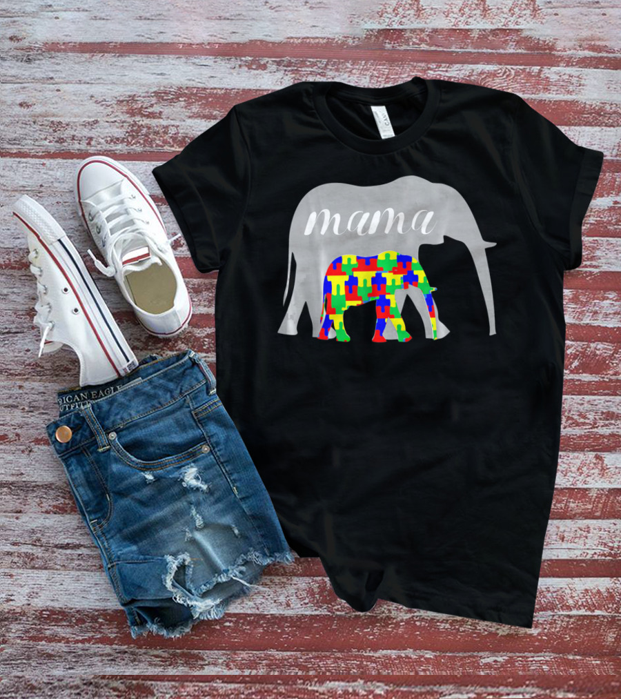 Mama Elephant Puzzle Autism Awareness T-Shirt