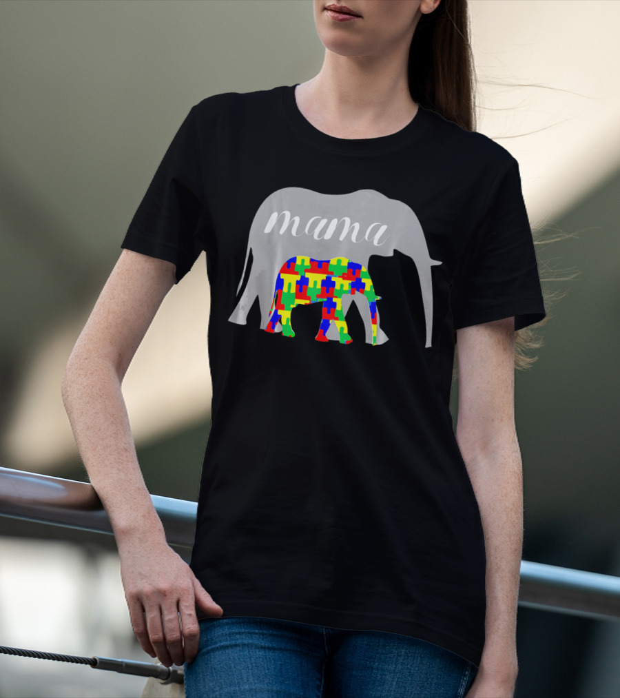 Mama Elephant Puzzle Autism Awareness T-Shirt
