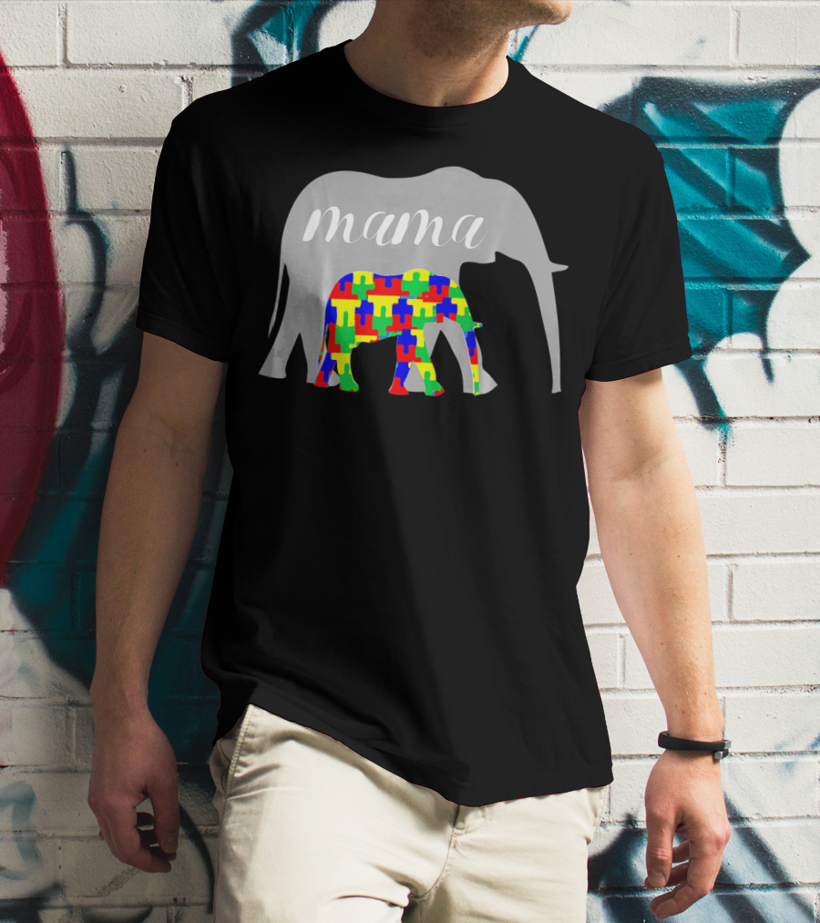 Mama Elephant Puzzle Autism Awareness T-Shirt