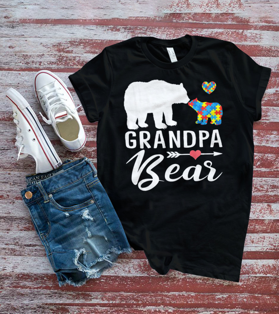 Grandpa Bear Autism Awareness Puzzle Heart Love T-Shirt