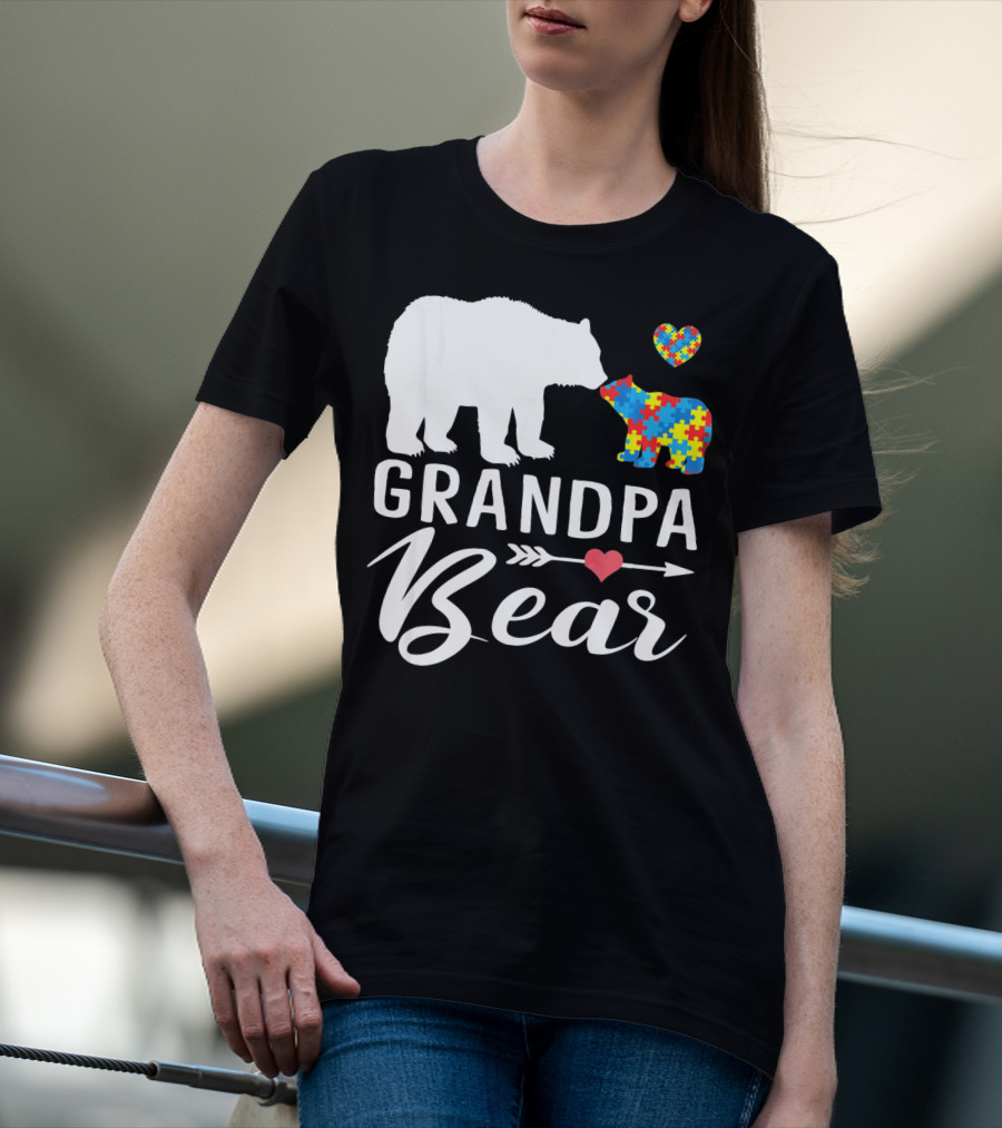 Grandpa Bear Autism Awareness Puzzle Heart Love T-Shirt