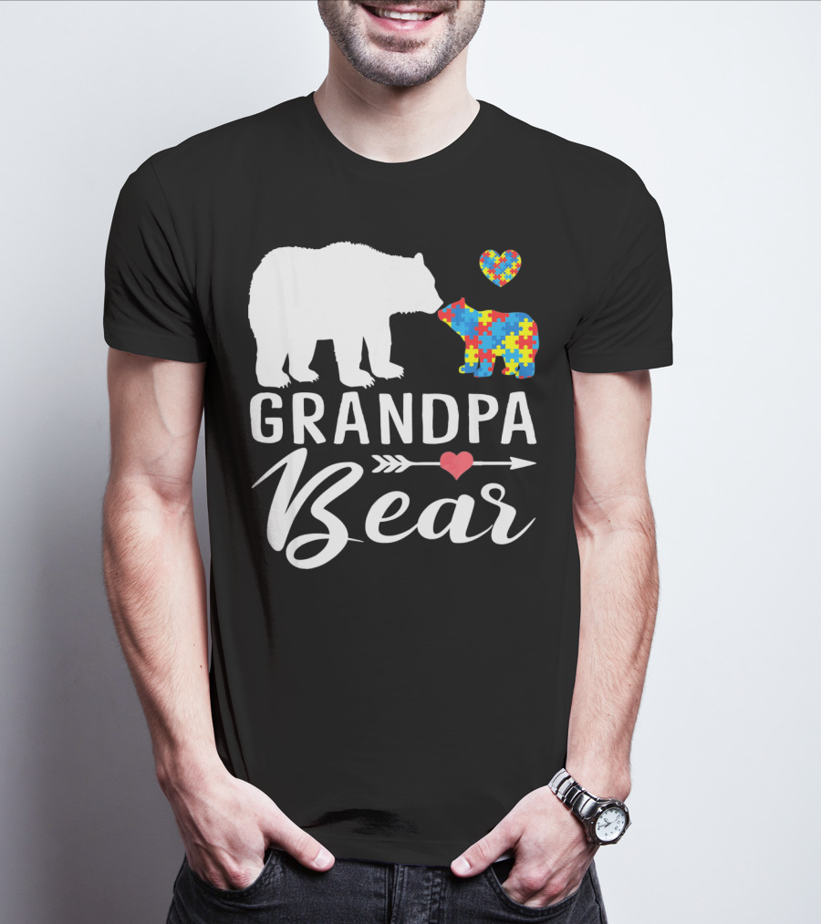 Grandpa Bear Autism Awareness Puzzle Heart Love T-Shirt