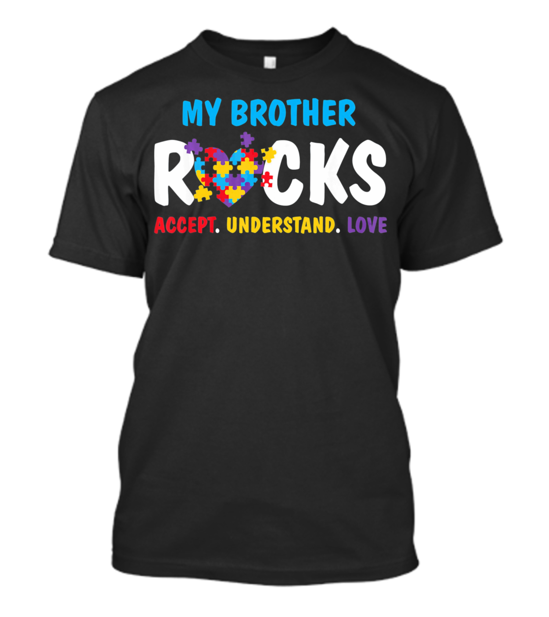 My Brother Rocks Accept Understand Love Puzzle Heart Autism Awareness T-Shirt