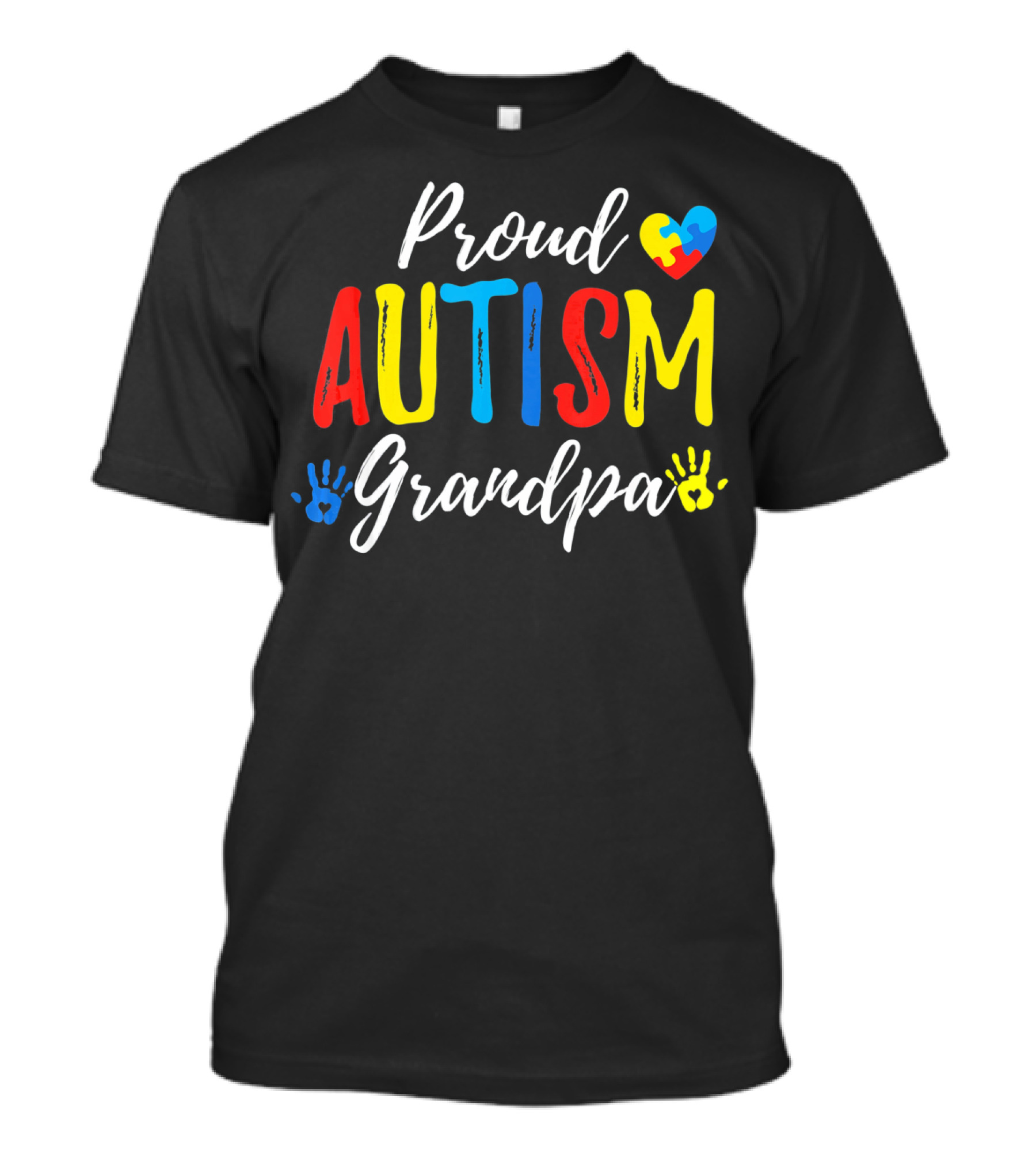 Proud Grandpa Autism Puzzle Heart Handprints T-Shirt