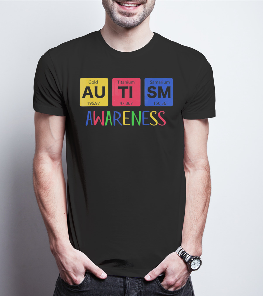 Autism Awareness Gold Titanium Samarium Periodic Elements T-Shirt