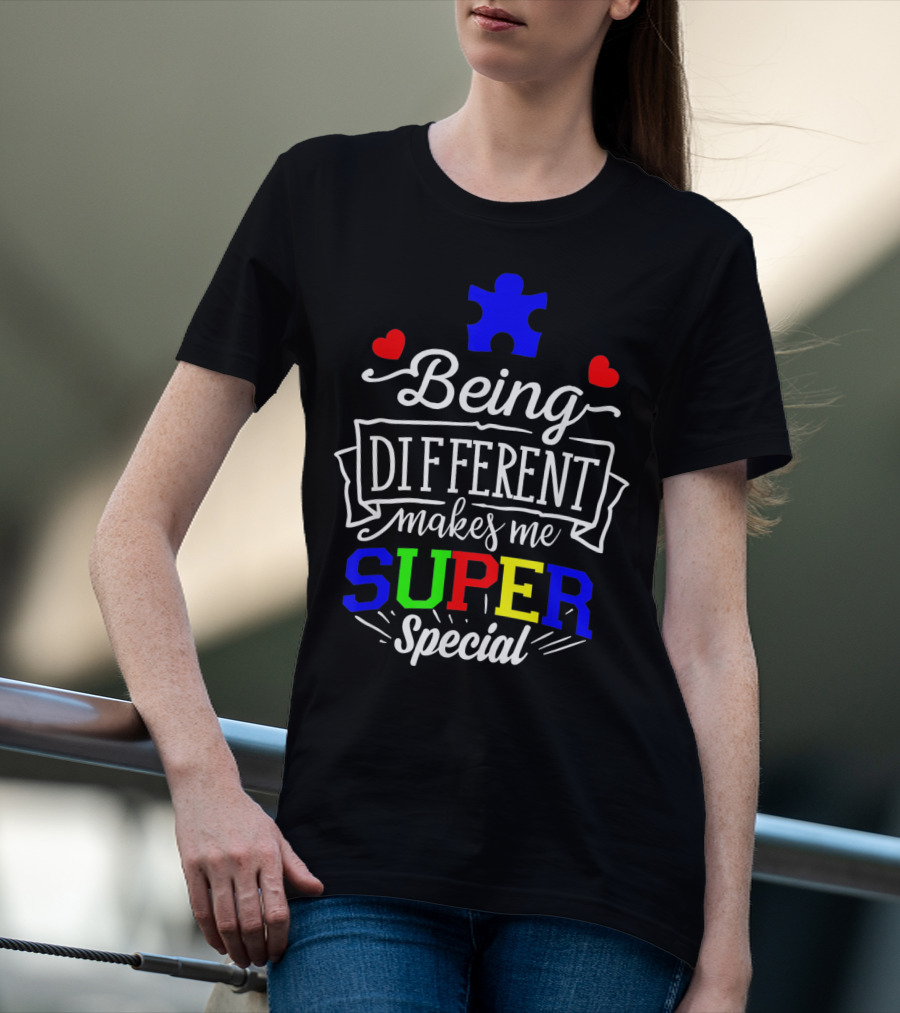 Being Different Makes Me Super Special Puzzle Piece Hearts T-Shirt