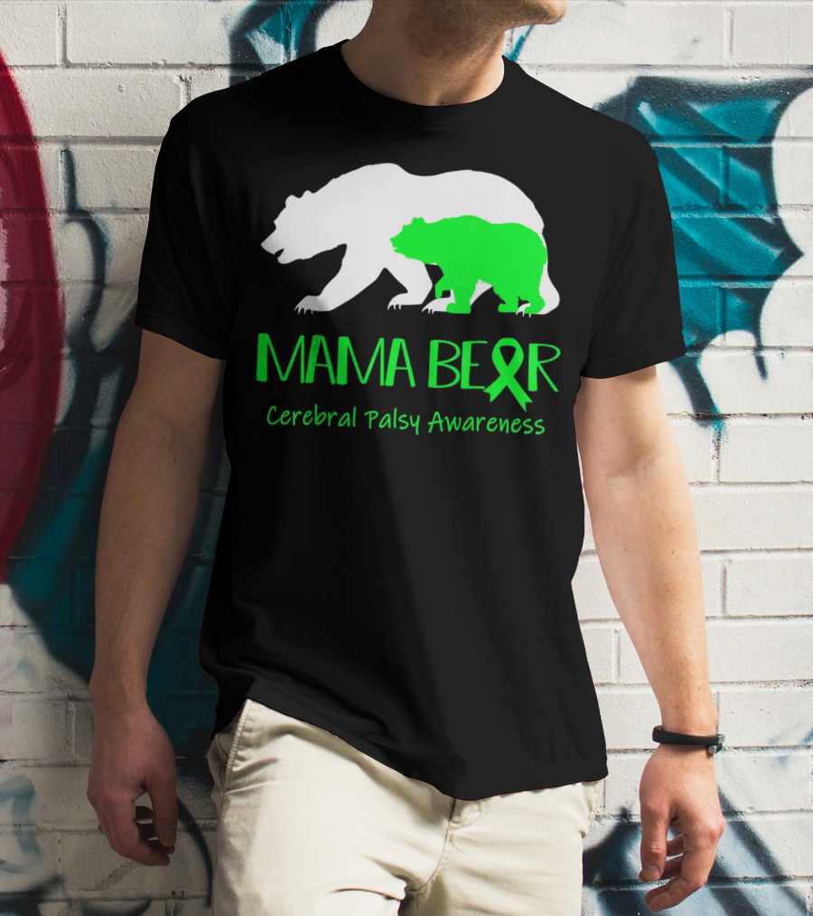Mama Bear Cerebral Palsy Awareness Green Ribbon Bears T-Shirt