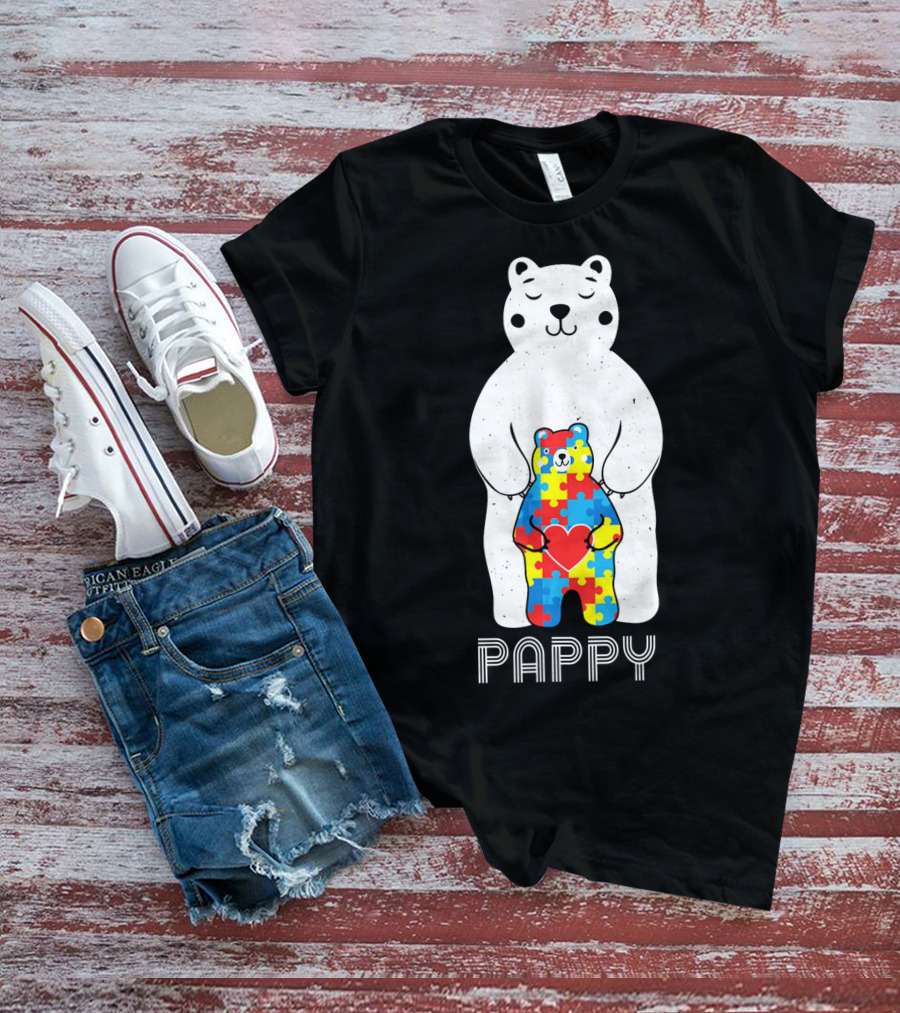 Pappy Bear Autism Awareness Love Puzzle Heart T-Shirt