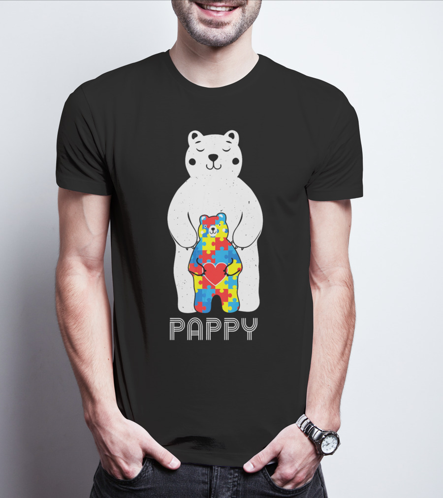 Pappy Bear Autism Awareness Love Puzzle Heart T-Shirt
