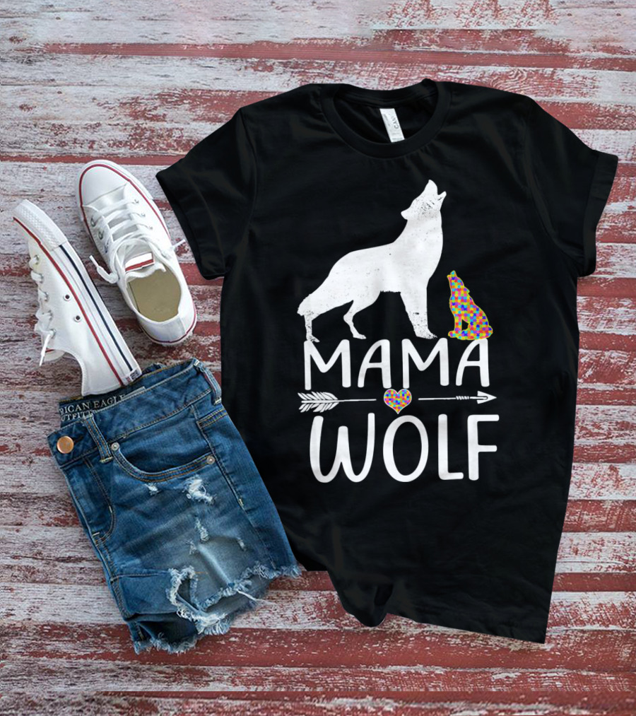 Mama Wolf Autism Awareness Autis T-Shirt