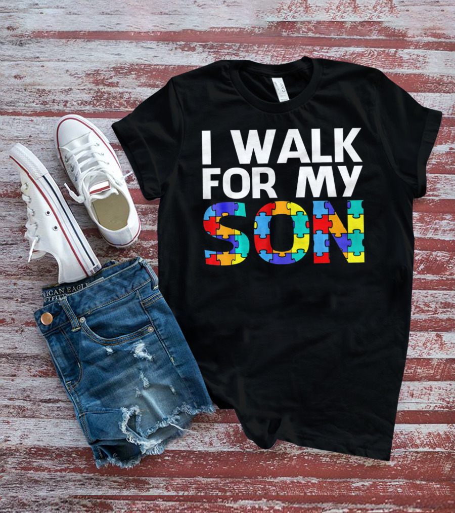 Autism Awareness I Walk For My Son Puzzle Piece T-Shirt