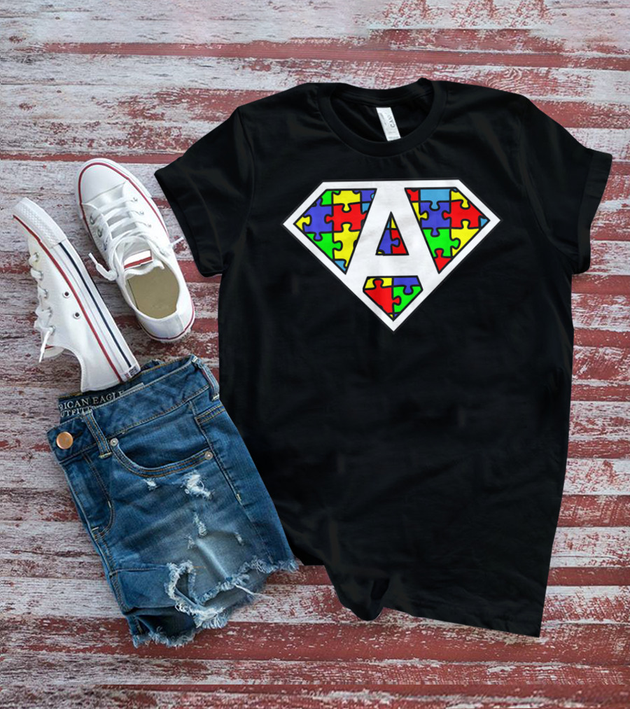 Autism Awareness Superhero Puzzle Shield Emblem T-Shirt