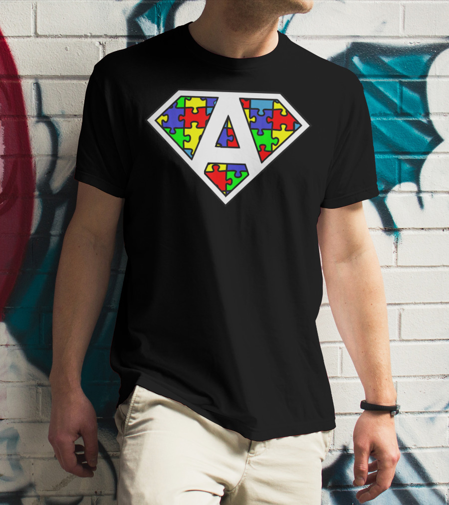 Autism Awareness Superhero Puzzle Shield Emblem T-Shirt