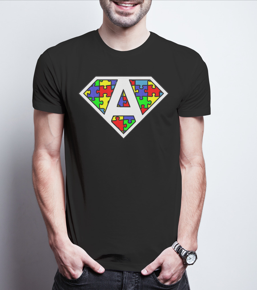 Autism Awareness Superhero Puzzle Shield Emblem T-Shirt