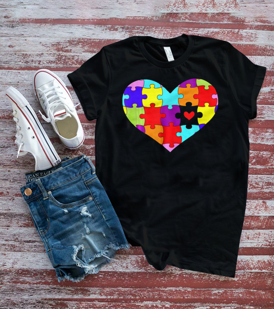 Autism Awareness Heart Puzzle Pieces Colorful T-Shirt
