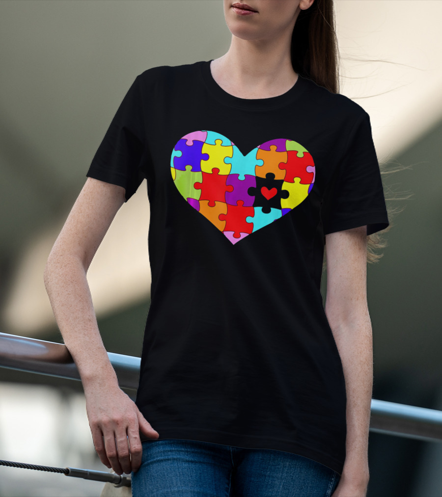 Autism Awareness Heart Puzzle Pieces Colorful T-Shirt