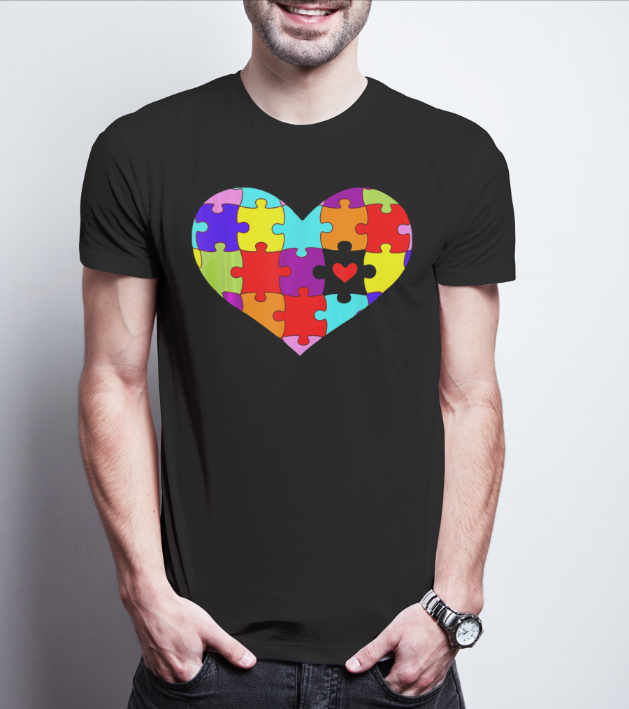 Autism Awareness Heart Puzzle Pieces Colorful T-Shirt