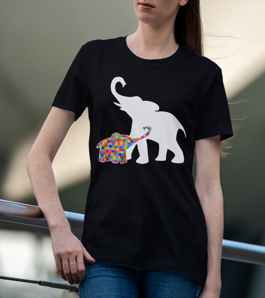Elephant Autism Awareness Puzzle Pattern Support T-Shirt