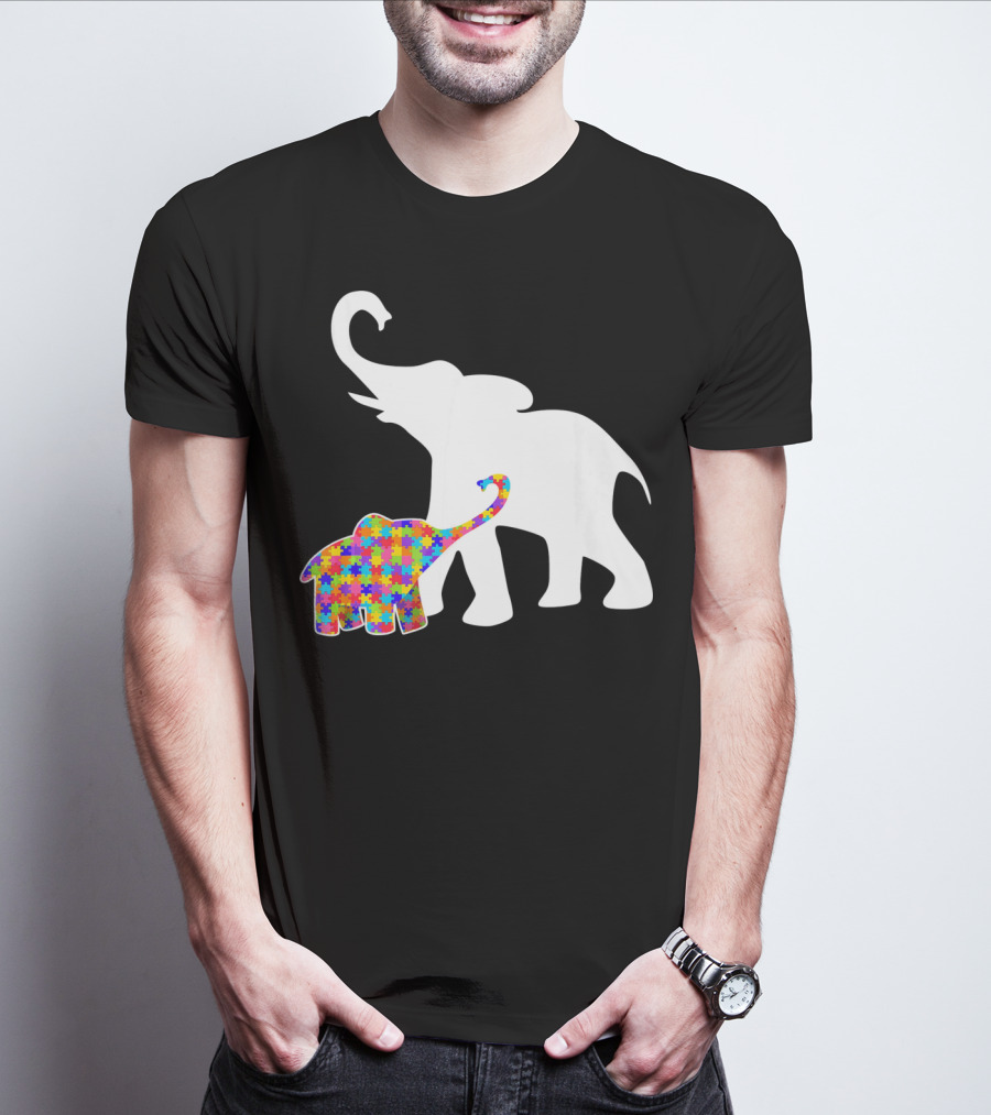 Elephant Autism Awareness Puzzle Pattern Support T-Shirt