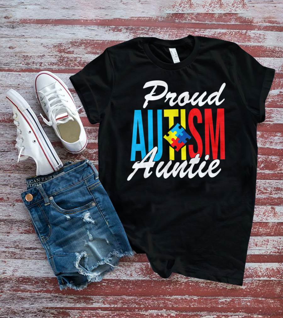 Proud Autism Auntie Puzzle Piece Awareness Support T-Shirt