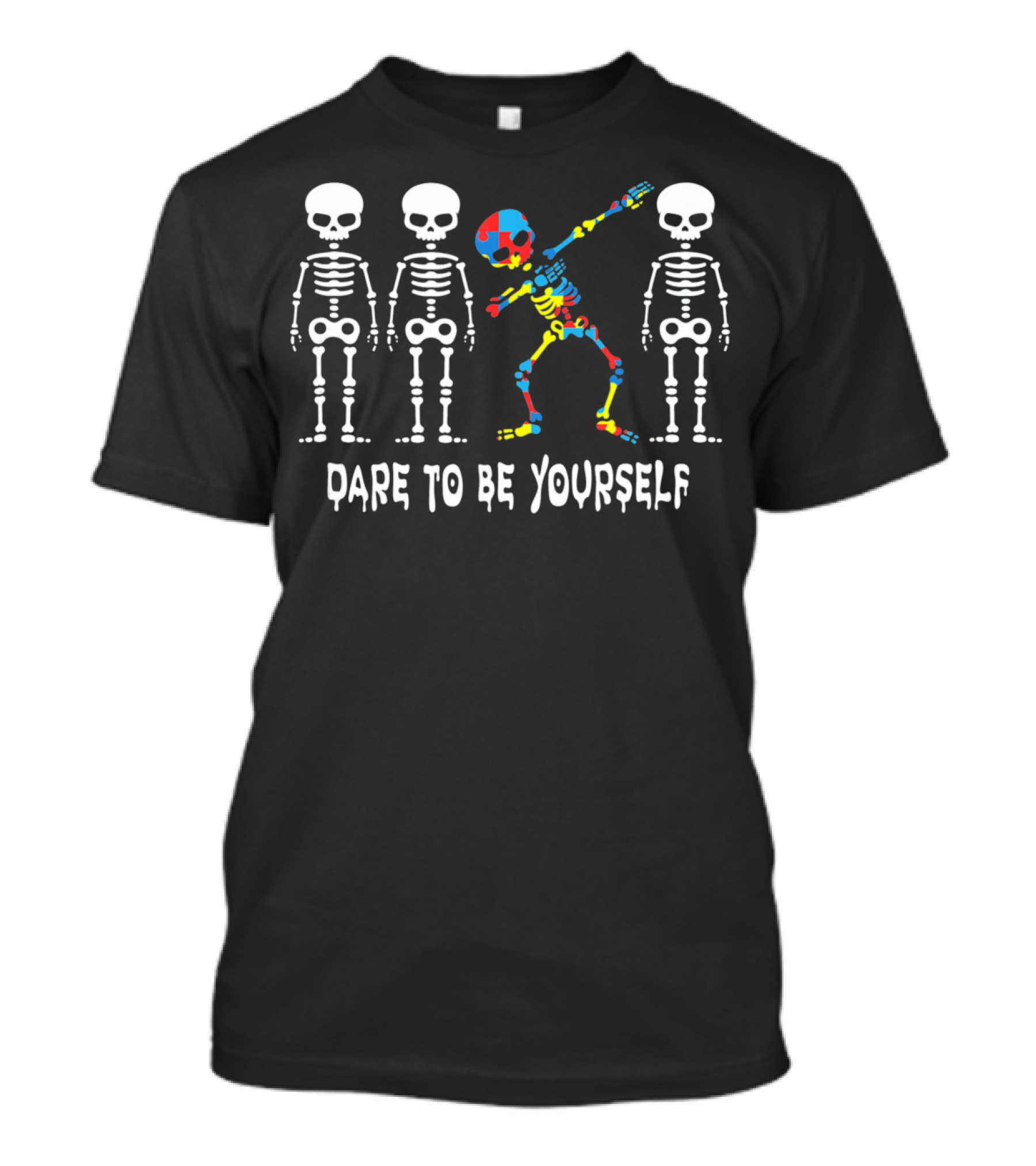 Dare To Be Yourself Heart Kids Dab Skeleton Autism T-Shirt