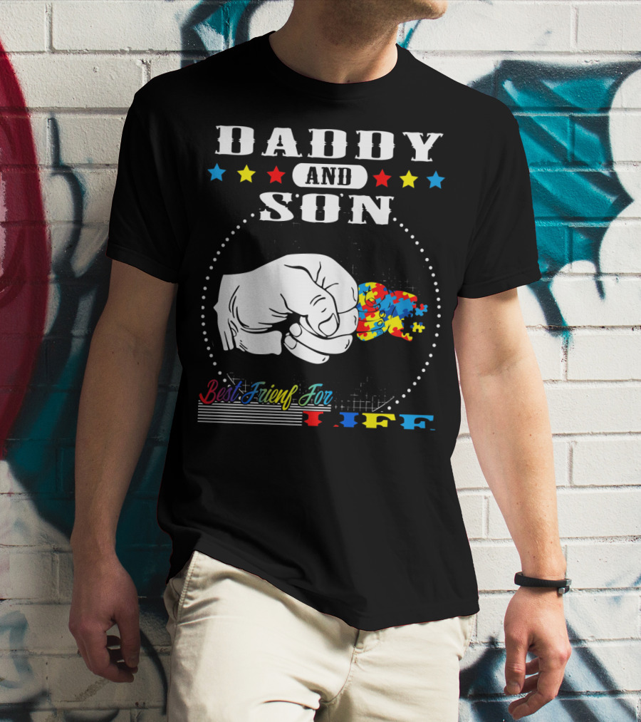 Daddy And Son Best Friends For Life Autism Awareness Puzzle Fist Bump T-Shirt