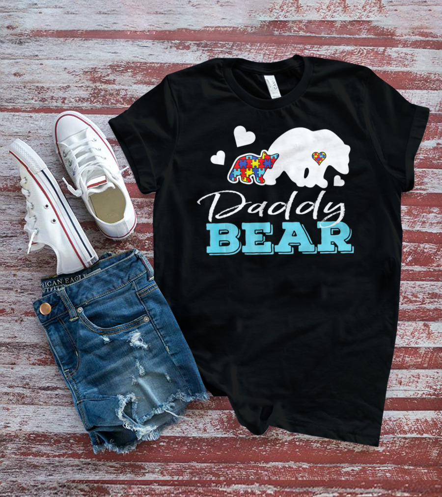 Daddy Bear Puzzle Heart Autism Awareness T-Shirt
