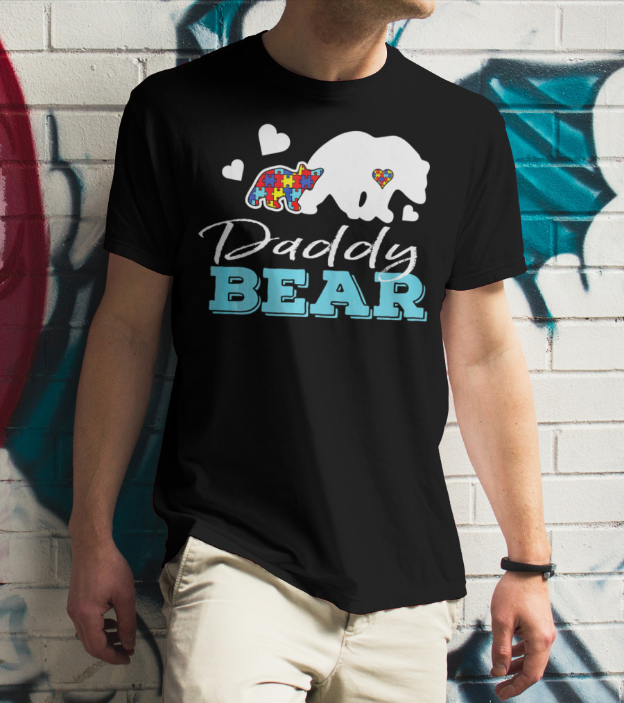 Daddy Bear Puzzle Heart Autism Awareness T-Shirt