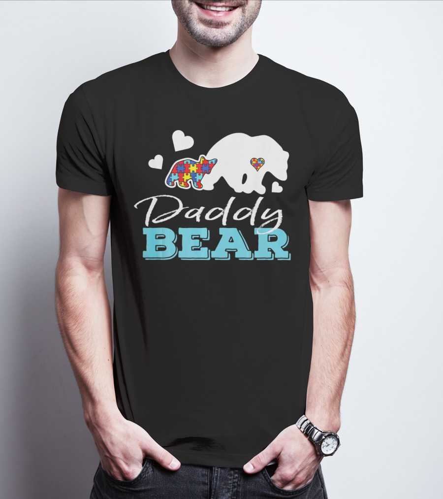 Daddy Bear Puzzle Heart Autism Awareness T-Shirt