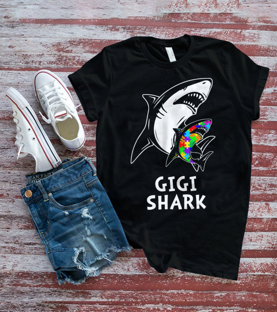 Gigi Shark Autism Awareness Puzzle Sharks T-Shirt
