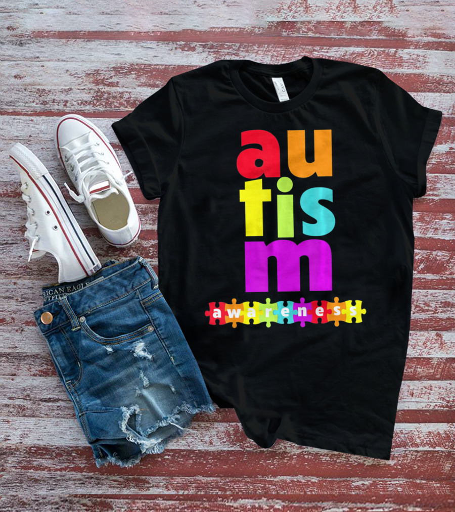Autism Awareness Rainbow Puzzle Piece Autism Awareness T-Shirt