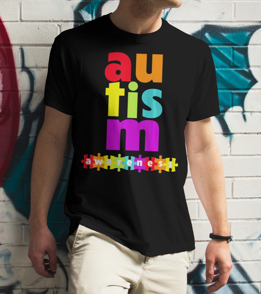 Autism Awareness Rainbow Puzzle Piece Autism Awareness T-Shirt