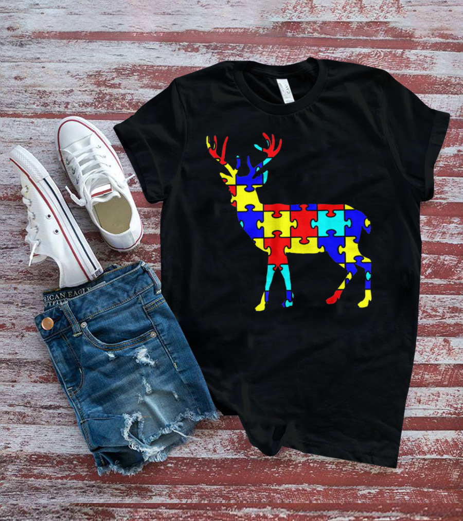 Deer Puzzle Autism Awareness Wildlife T-Shirt