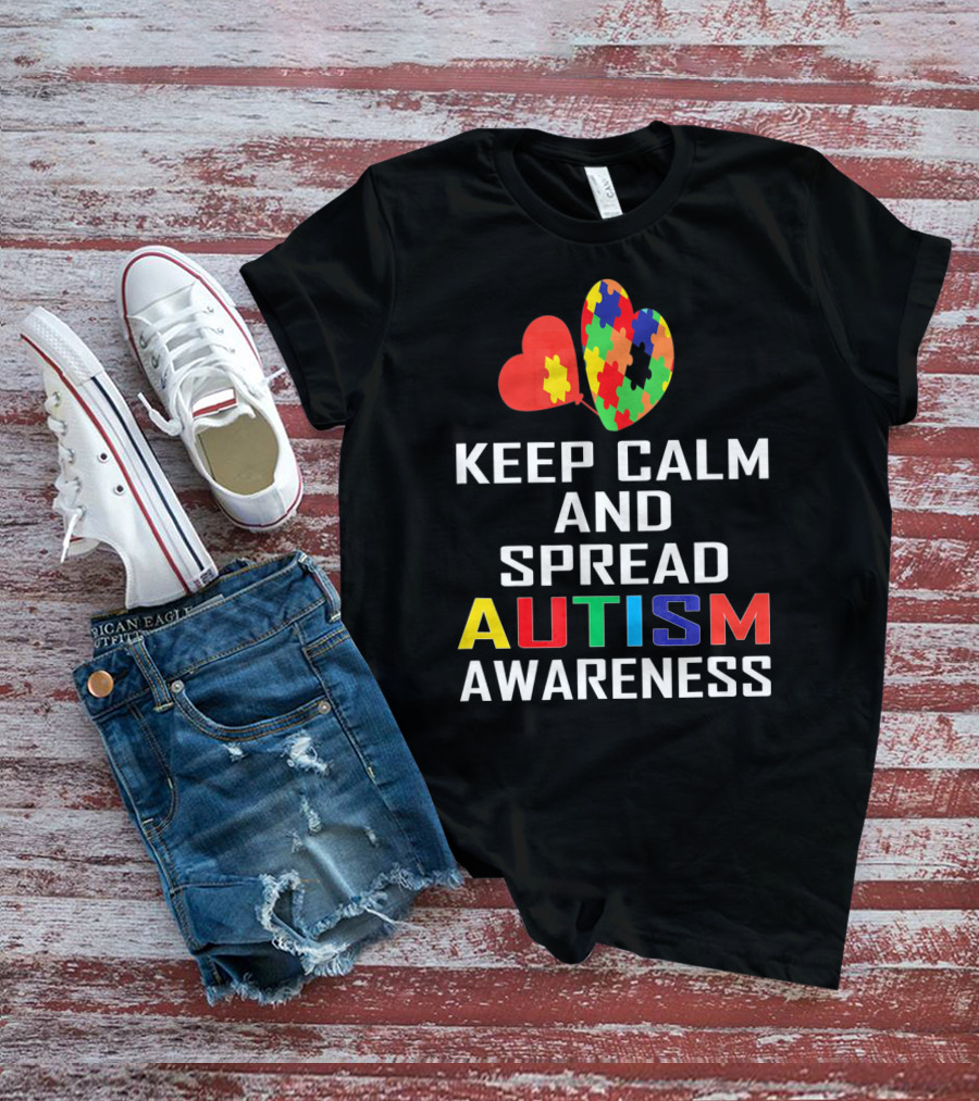 Keep Calm And Spread Autism Awareness Puzzle Heart T-Shirt