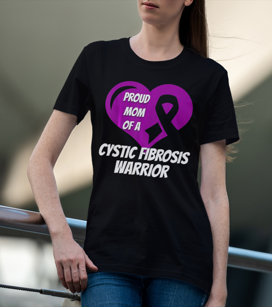 Proud Mom Of A Cystic Fibrosis Warrior Purple Ribbon Heart T-Shirt
