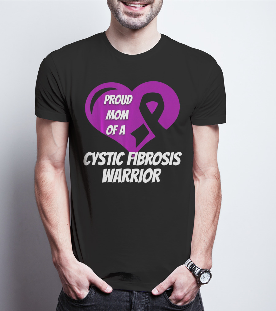 Proud Mom Of A Cystic Fibrosis Warrior Purple Ribbon Heart T-Shirt
