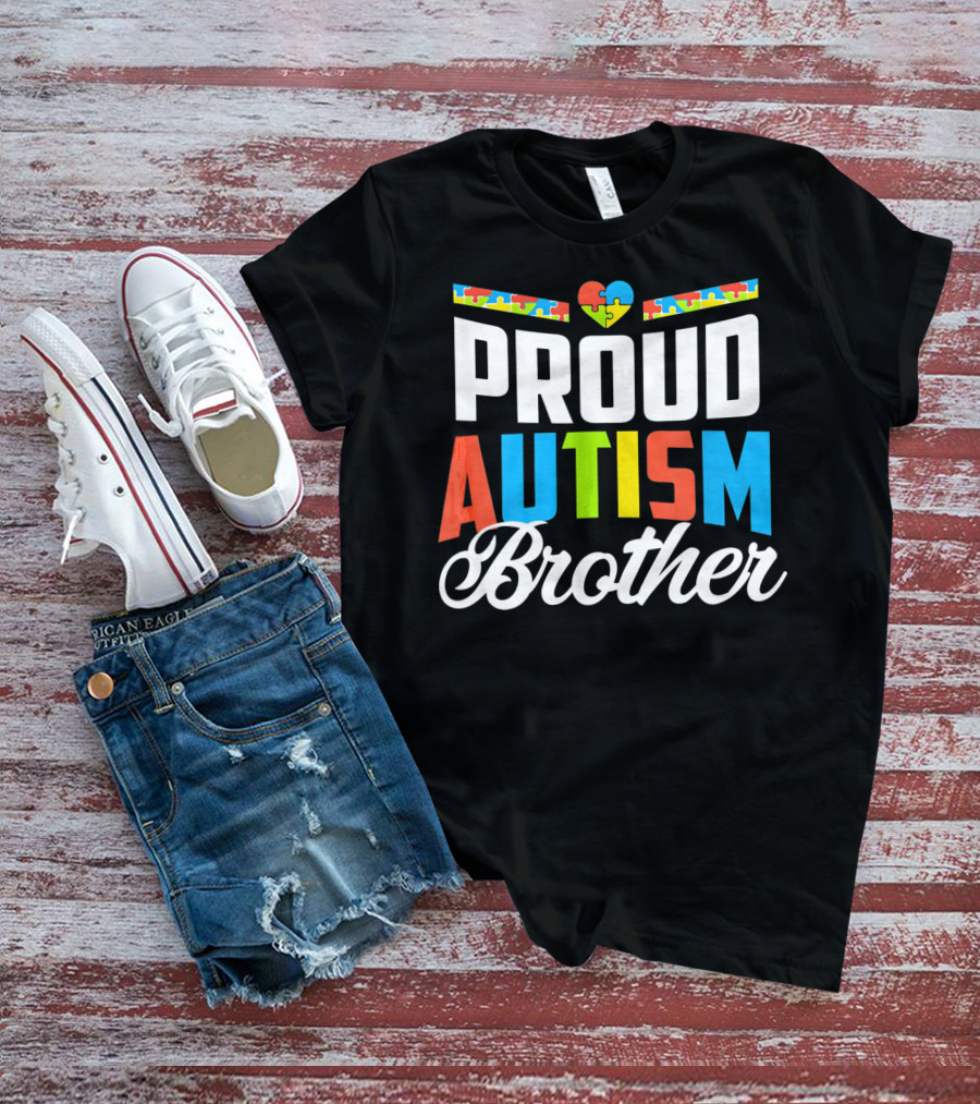 Proud Autism Brother Puzzle Heart Awareness Support T-Shirt