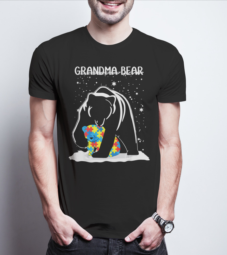 Grandma Bear With Puzzle Piece Bear For Autism Awareness T-Shirt