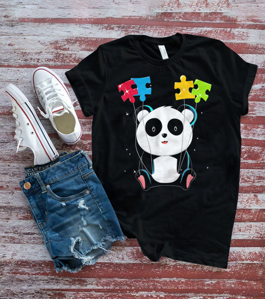 Autism Awareness Cute Panda With Colorful Puzzle Balloons T-Shirt
