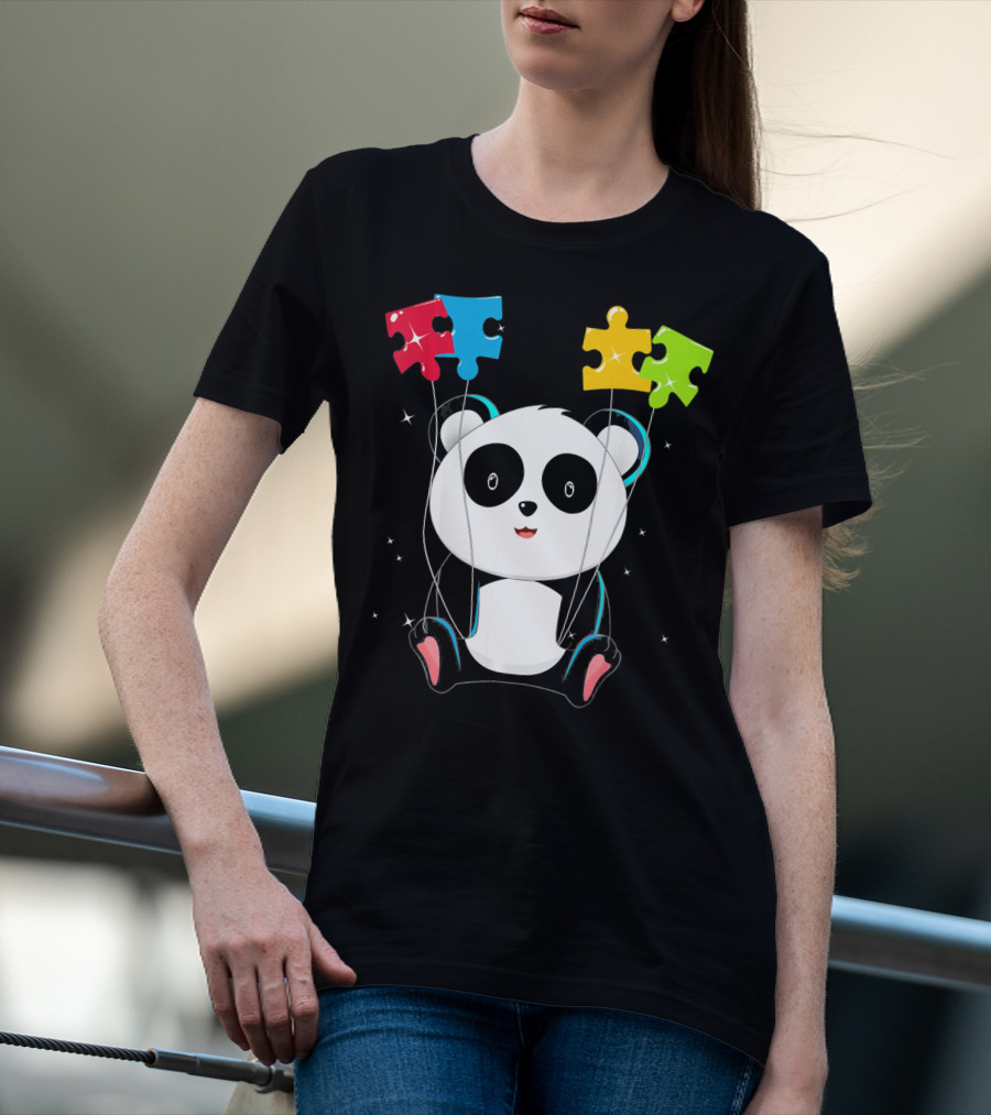 Autism Awareness Cute Panda With Colorful Puzzle Balloons T-Shirt