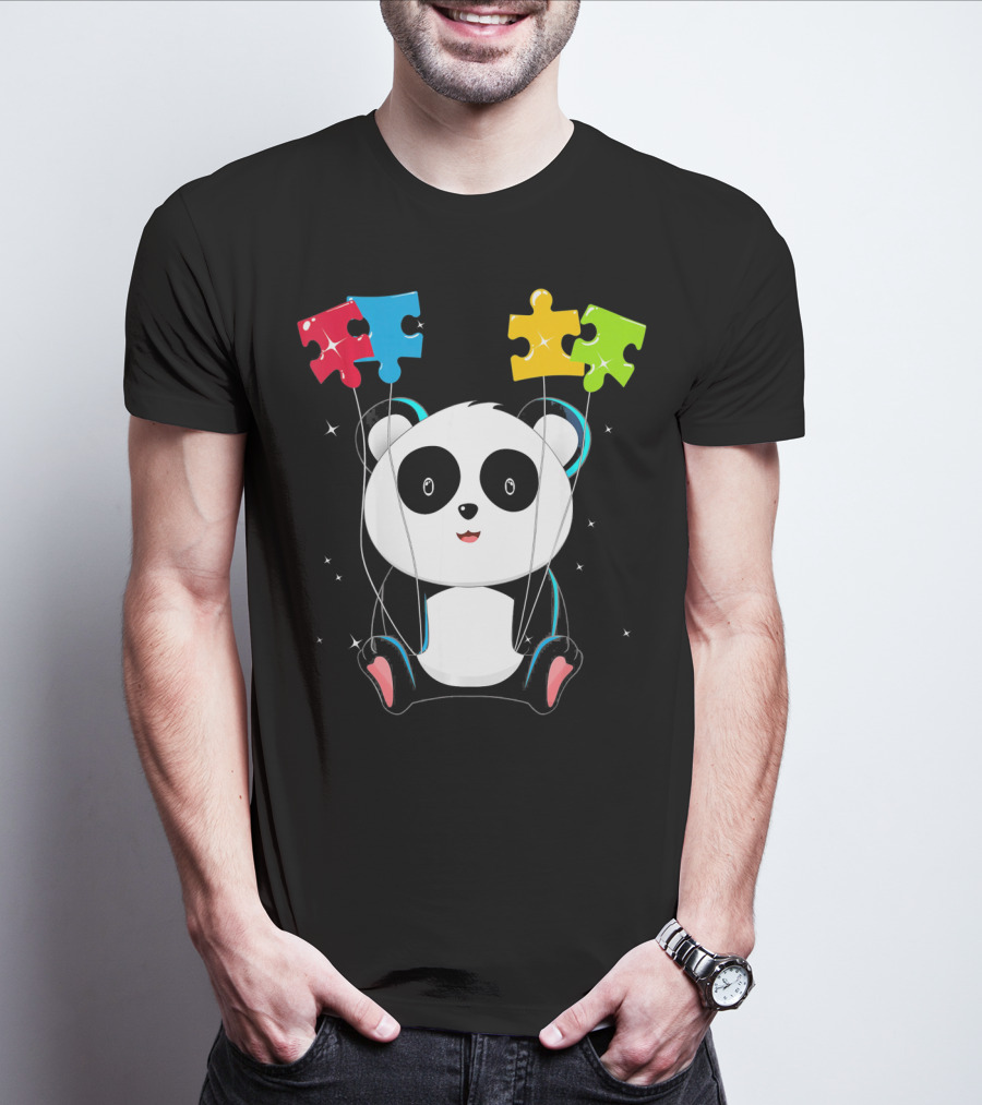 Autism Awareness Cute Panda With Colorful Puzzle Balloons T-Shirt