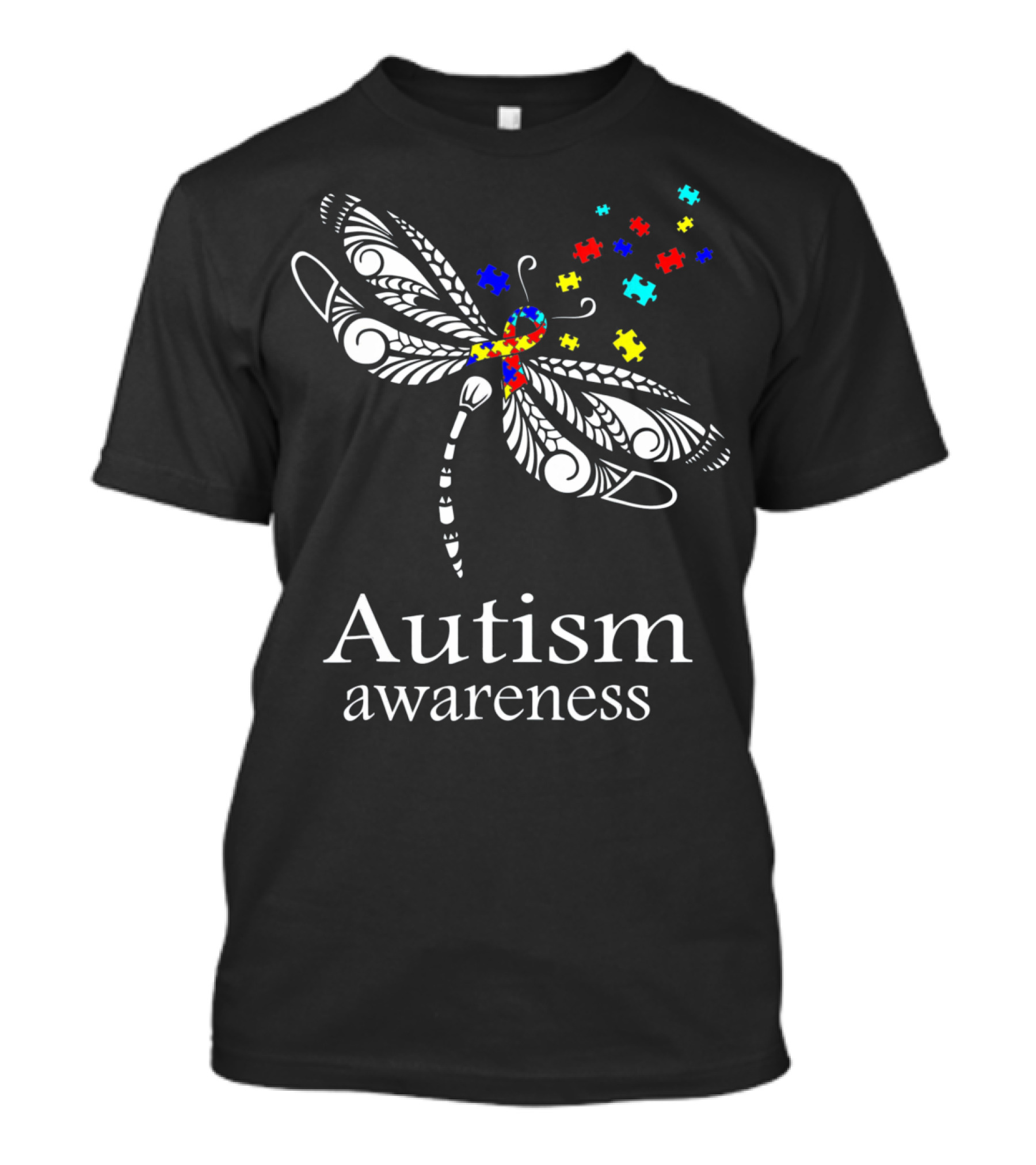 Autism Awareness Dragonfly Puzzle Pieces Symbolizing Support T-Shirt