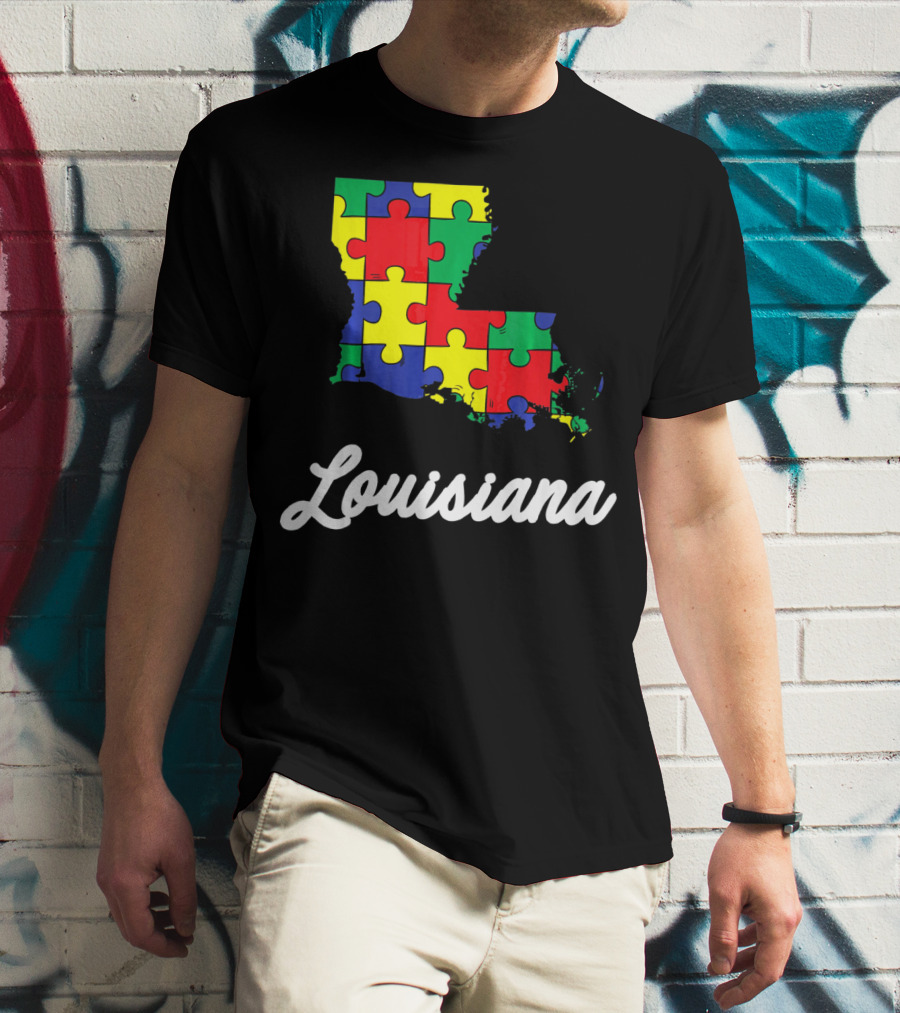 Autism Awareness Puzzle Map Louisiana T-Shirt