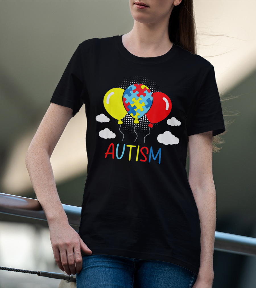 Autism Awareness Balloons Puzzle Clouds T-Shirt