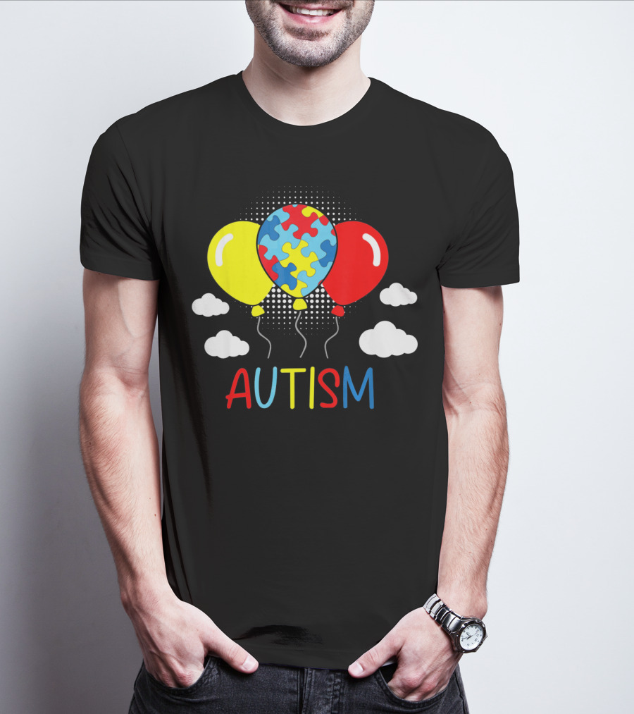 Autism Awareness Balloons Puzzle Clouds T-Shirt