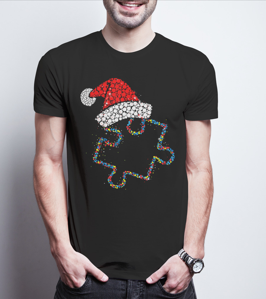 Puzzle Santa Merry Christmas Autism Awareness T-Shirt