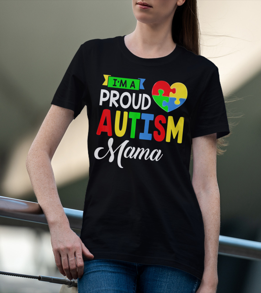 I'M A Proud Autism Mama Puzzle Heart Mamasaurus T-Shirt